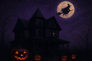 Spooky house with broken windows