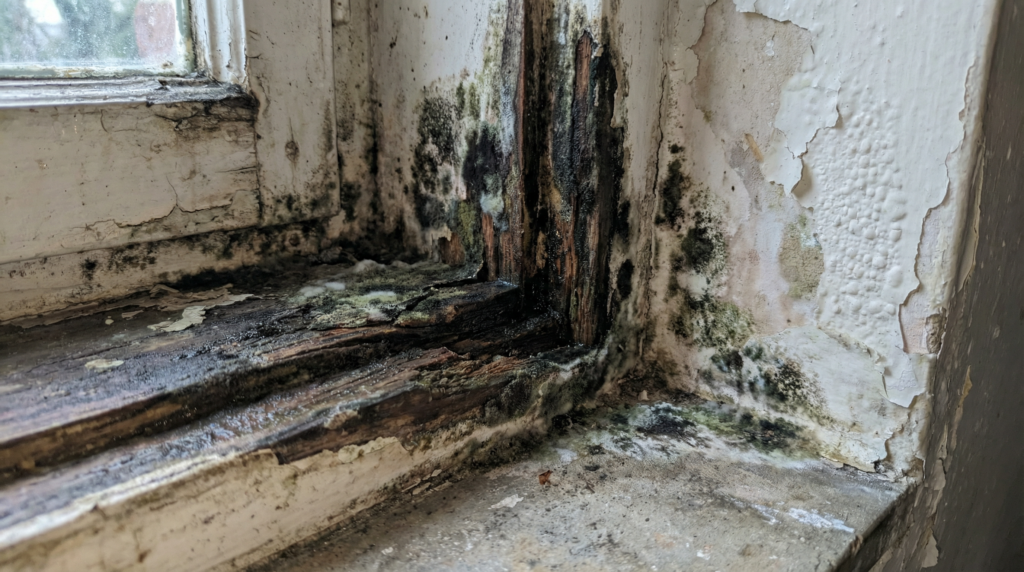 Mold spreading from a rotten frame