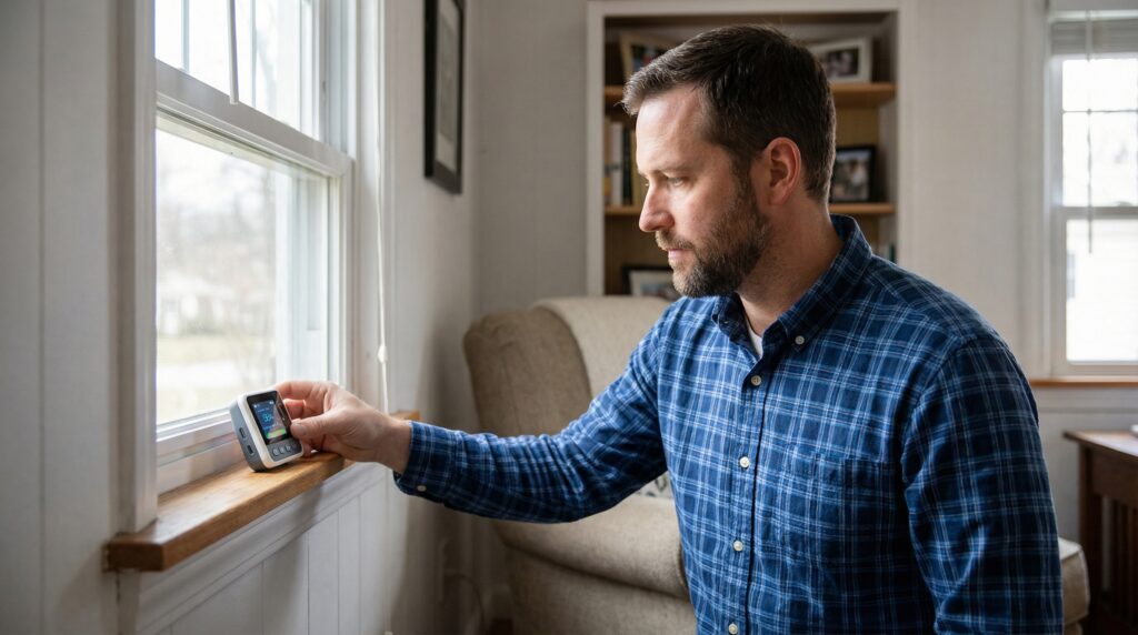 Checking air quality near a window