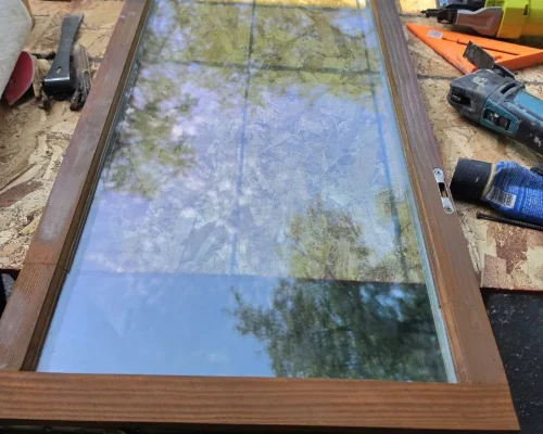 Rotten wood sash repair before and after in Highland Park Illinois